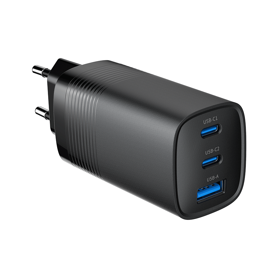 USB punjač 2xType-C + 1xUSB-A fast charger, 65W PD, back GEMBIRD, TA-UC-PDQC65-01-BK - Image 8