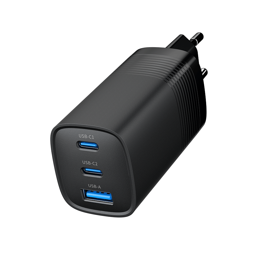 USB punjač 2xType-C + 1xUSB-A fast charger, 65W PD, back GEMBIRD, TA-UC-PDQC65-01-BK - Image 9