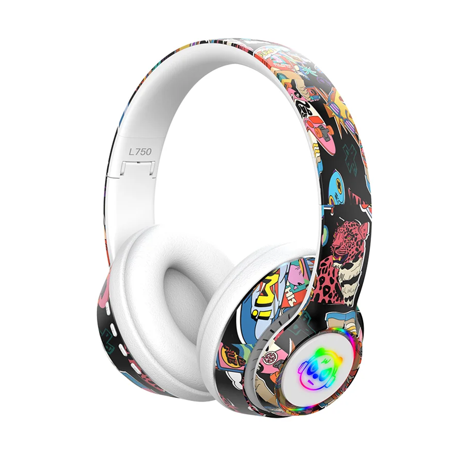 Slušalice bluetooth L750 HiFi RGB stickerbomb design, white - Image 2