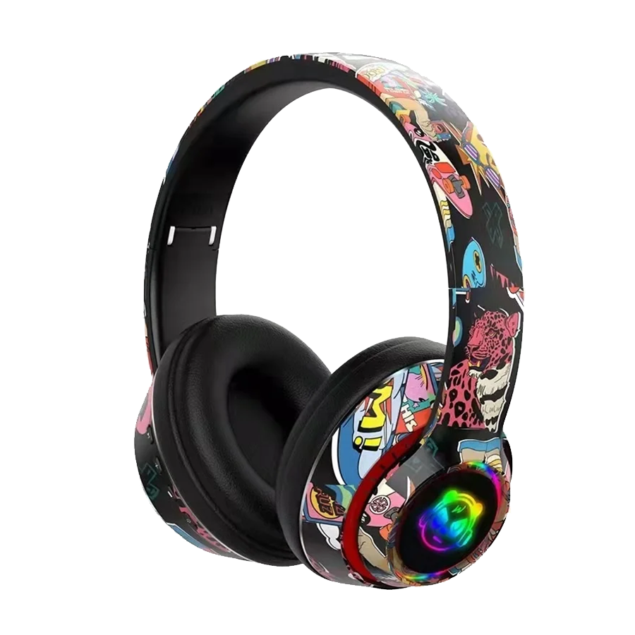 Slušalice bluetooth L750 HiFi RGB stickerbomb design, black - Image 2