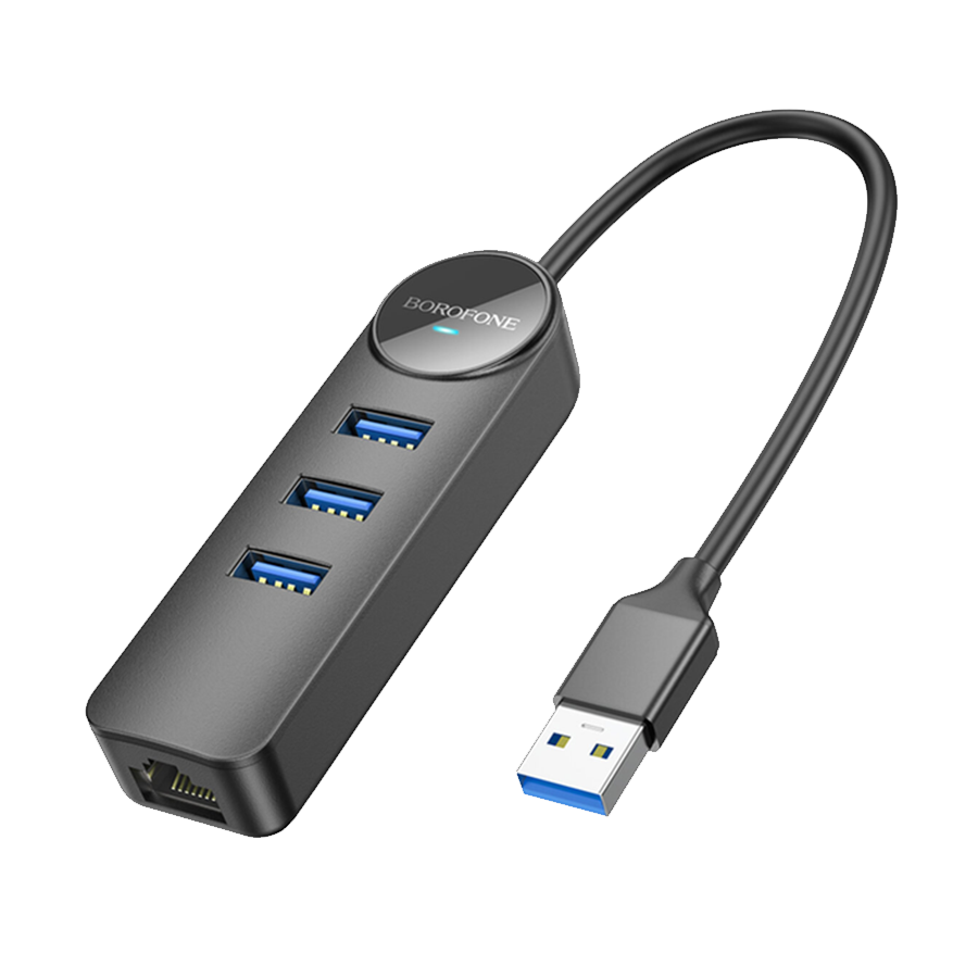 USB HUB + GLAN Ethernet Adapter BOROFONE DH6 Erudite 4-in-1, USB3.0x3 +RJ45 - Image 2