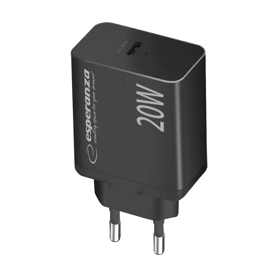 USB punjač Type-C fast charger, ESPERANZA QUICK POWER CHARGER 20W USB-C PD, BLACK, EZC104K - Image 5