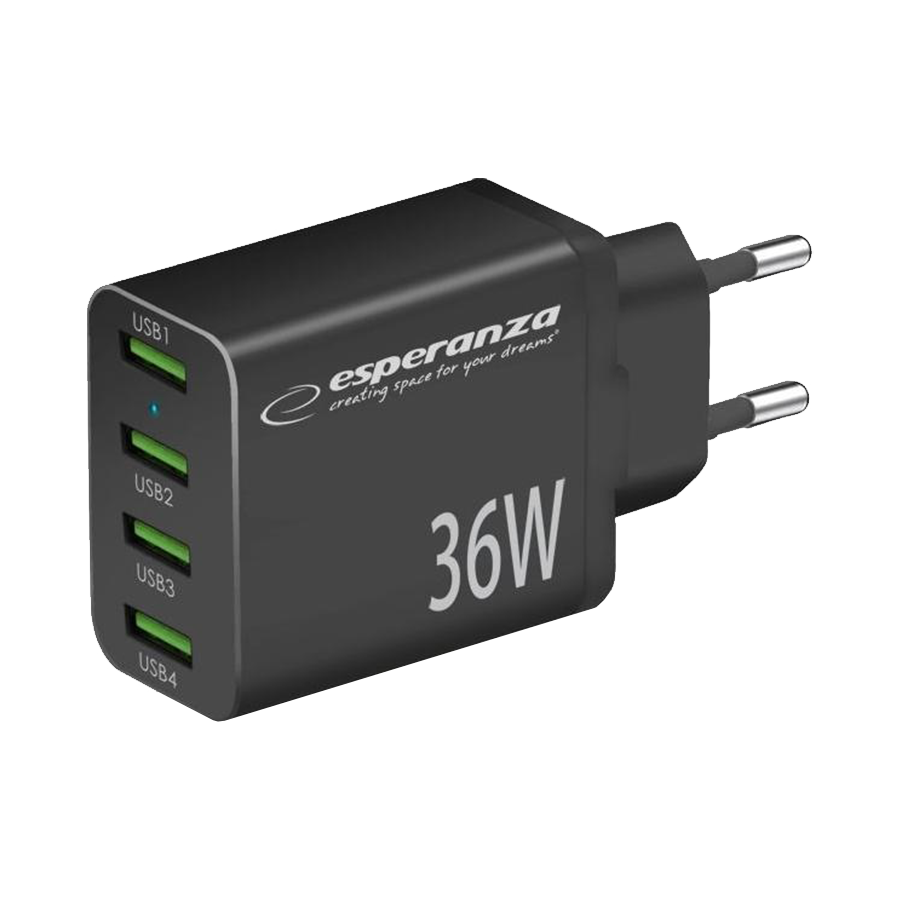 USB punjač 4xUSB-A, ESPERANZA QUICK POWER CHARGER 36W 4x USB-A QC 3.0 18W, EZC107K - Image 2