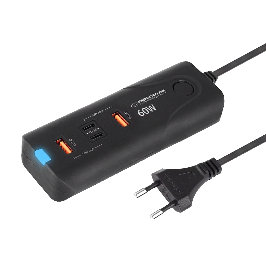 USB punjač 2xType-C + 2xUSB-A, ESPERANZA QUICK POWER CHARGER 60W 2x USB-C PD 30W / 2x USB-A QC 3.0 18W, EZC109 - Image 2