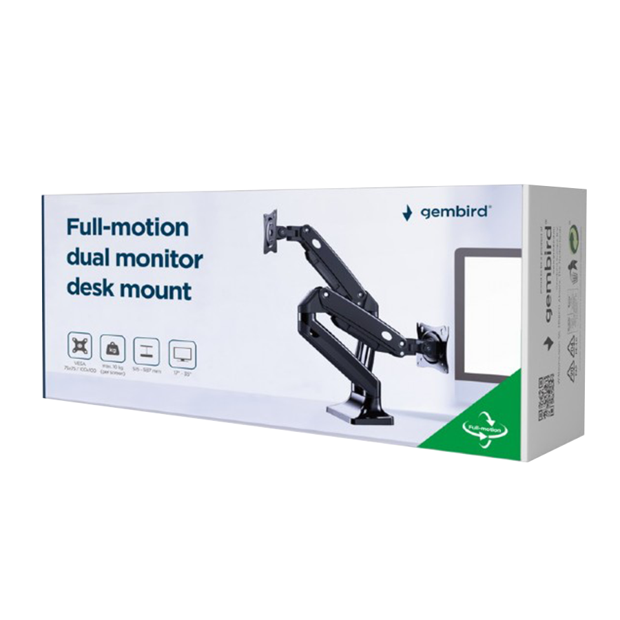 NOSAČ ZA DVA MONITORA GEMBIRD MA-DA2-03, montaža na stol, Full-motion, 17”-35”, up to 10 kg - Image 10