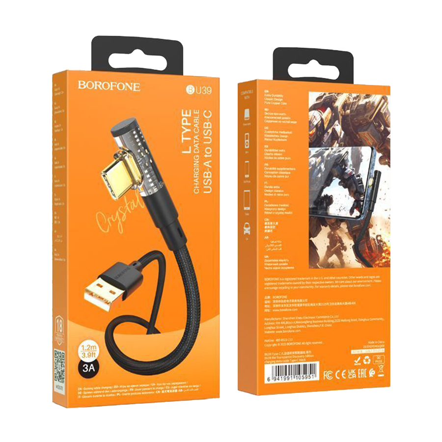 USB kabal BOROFONE BU39 Rio Transparent Discovery Edition charging data cable Type-C black 1,2m, 2,4 A - Image 6