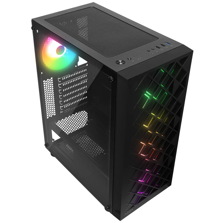 Kućište gaming RAMPAGE AZZA V1 Tempered Glass Black 3*12CM Black 1* 12CM ARGB Fan ATX Mid-T Gaming Player Case - Image 13