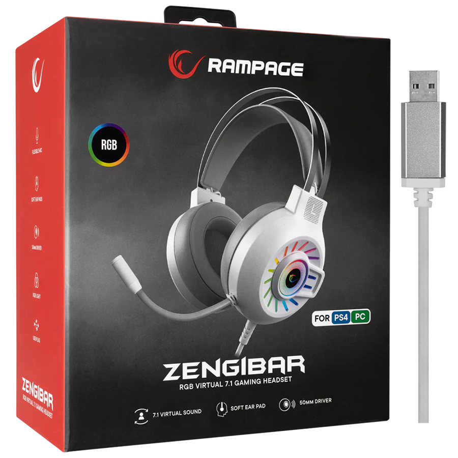 Slušalice sa mikrofonom gaming RAMPAGE RM-K44 ZENGIBAR White 7.1 Surround RGB Light Effect, 36094 - Image 14