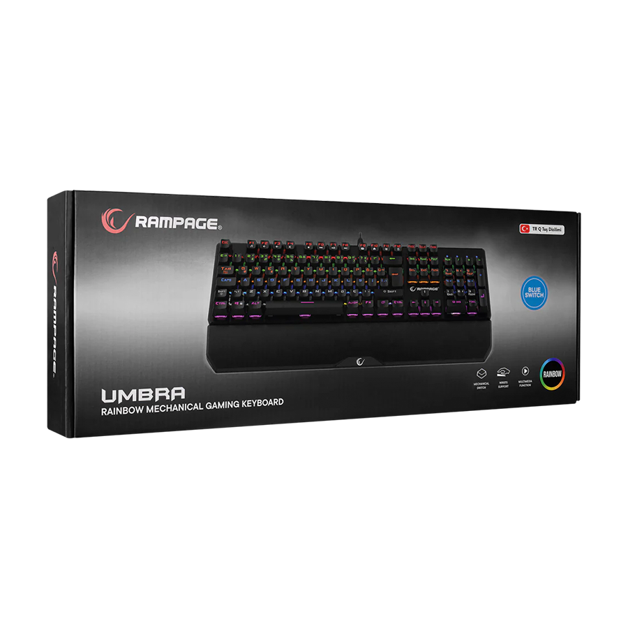 Tastatura gaming RAMPAGE KB-R86 UMBRA Black USB Rainbow Backlit Blue Switch US Layout Mechanical, 40384 - Image 14
