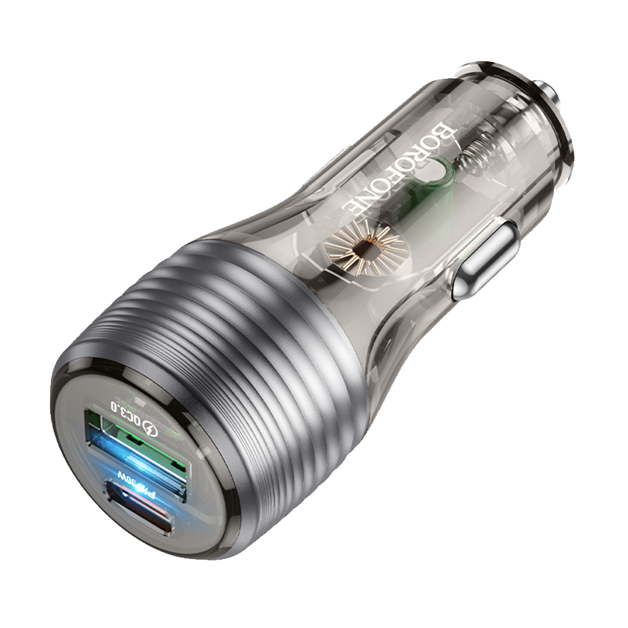Auto Punjač sa kablom 1m Type-C to Type-C BOROFONE BZ30 Absolute PD30W+QC3.0 car charger set USB + Type-C, transparent black - Image 11