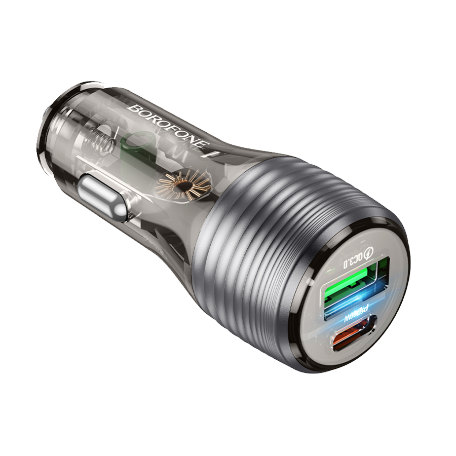 Auto Punjač sa kablom 1m Type-C to Type-C BOROFONE BZ30 Absolute PD30W+QC3.0 car charger set USB + Type-C, transparent black - Image 12