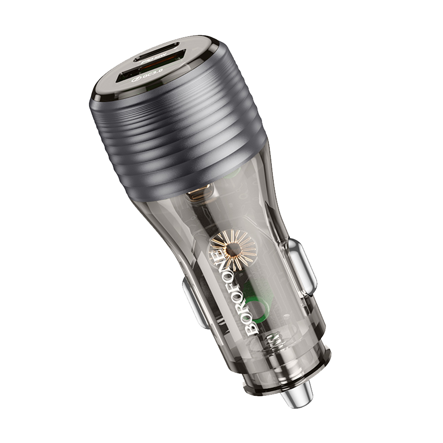 Auto Punjač sa kablom 1m Type-C to Type-C BOROFONE BZ30 Absolute PD30W+QC3.0 car charger set USB + Type-C, transparent black - Image 13