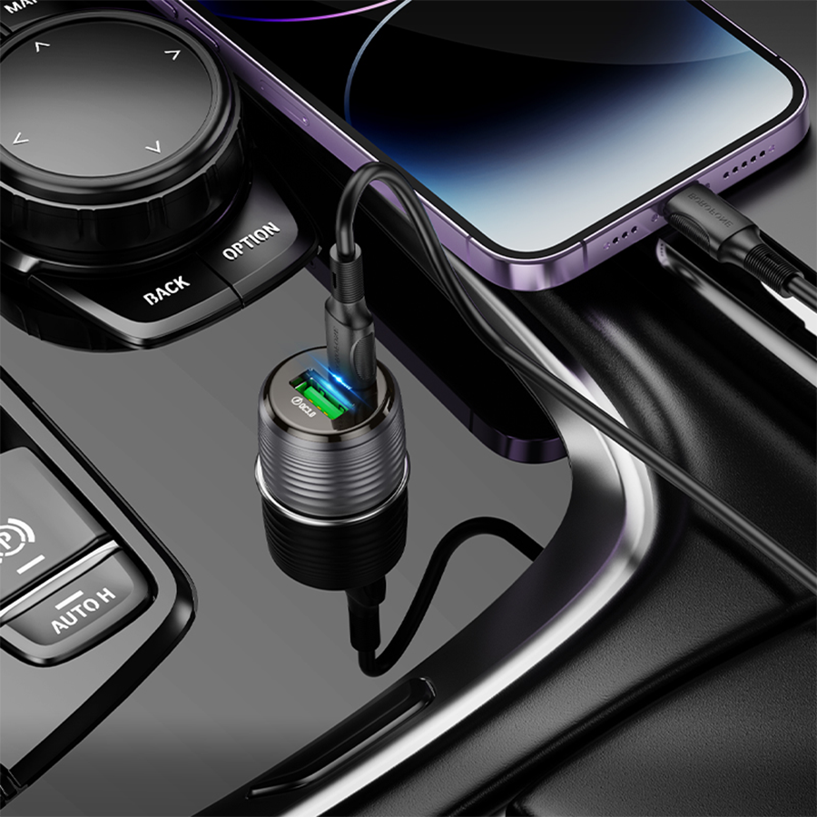 Auto Punjač sa kablom 1m Type-C to Type-C BOROFONE BZ30 Absolute PD30W+QC3.0 car charger set USB + Type-C, transparent black - Image 17