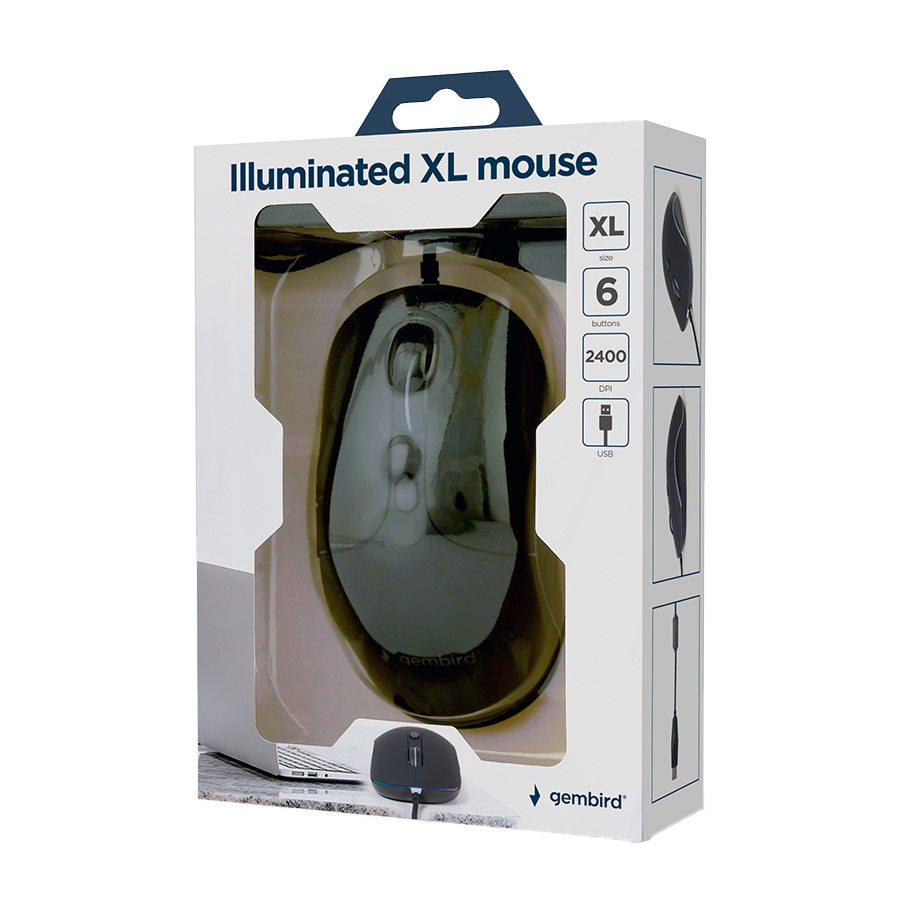 Miš GEMBIRD MUS-UL-02, USB, large size illuminated, black, 2400 dpi - Image 9