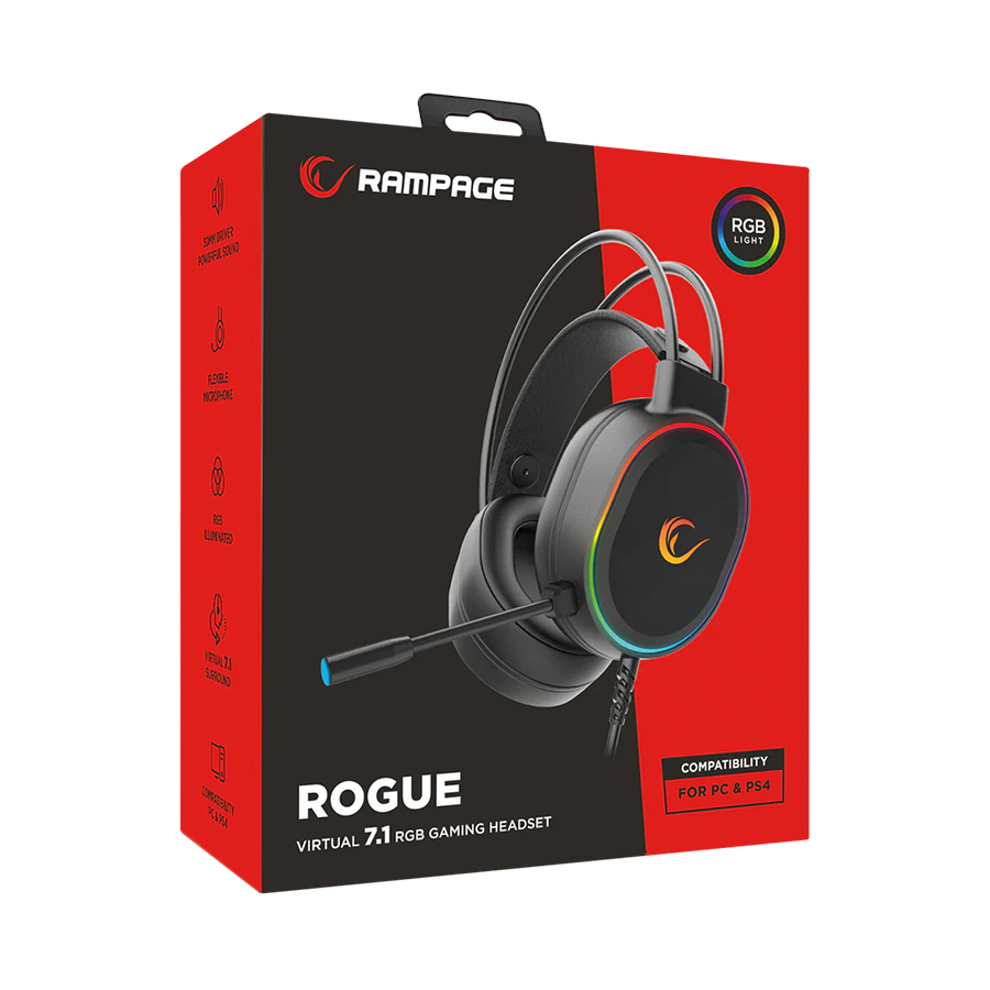 Slušalice sa mikrofonom gaming RAMPAGE ROGUE BLACK USB RGB Led Gaming Headset with Long flexible Microphone. In Line Control, 36162 - Image 14