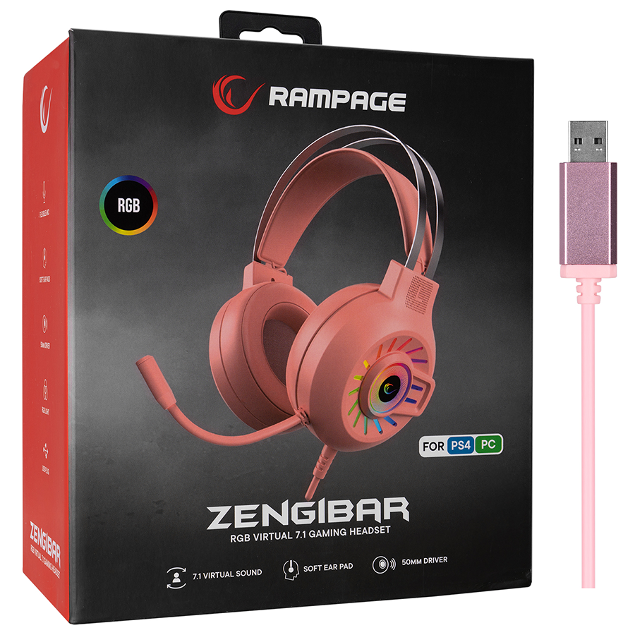 Slušalice sa mikrofonom gaming RAMPAGE RM-K44 ZENGIBAR Pink 7.1 Surround RGB Light Effect, 36019 - Image 14