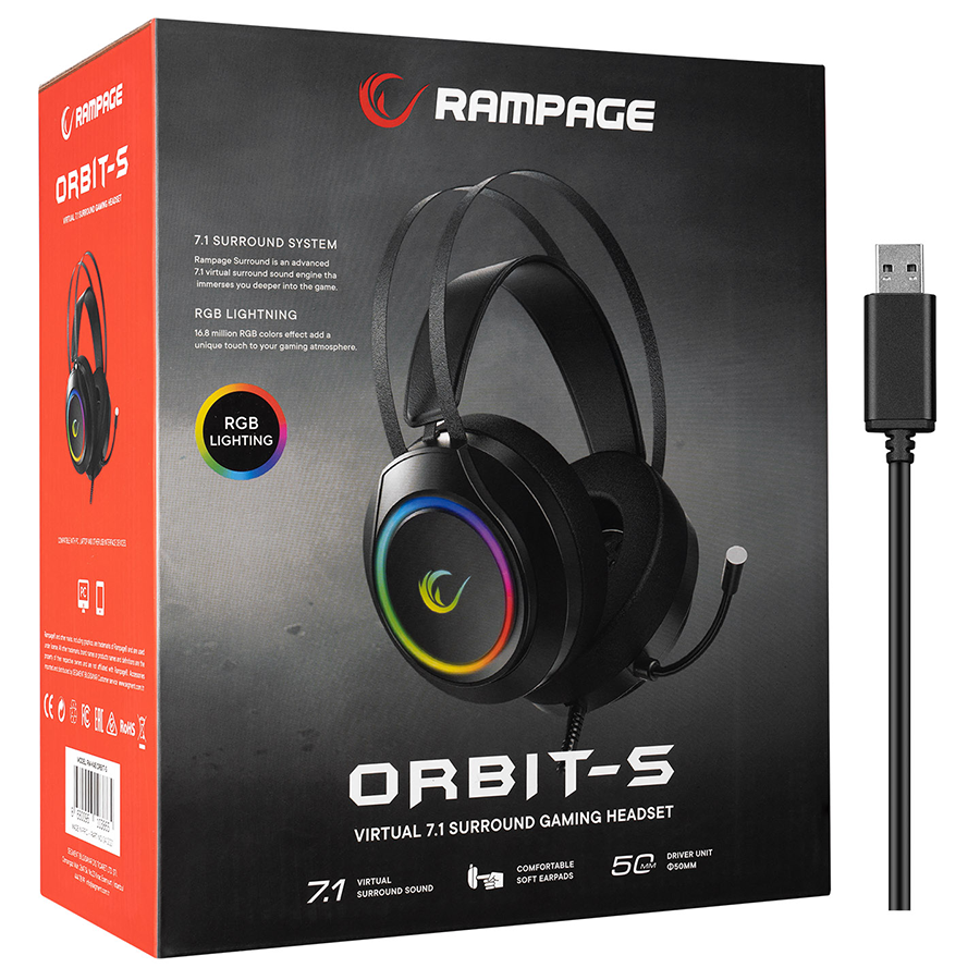 Slušalice sa mikrofonom gaming RAMPAGE RM-K45 ORBIT-S Black RGB Led 7.1 Gaming Headset with Microphone, 35150 - Image 14