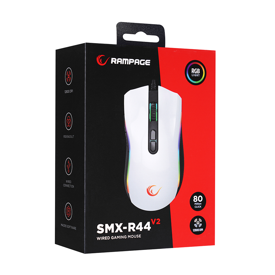 Miš gaming RAMPAGE RAMPAGE SMX-R44 V2 Macrol White 12800 DPI RGB LED 80 Million Huano Switch Gaming Player Mouse, 41492 - Image 16