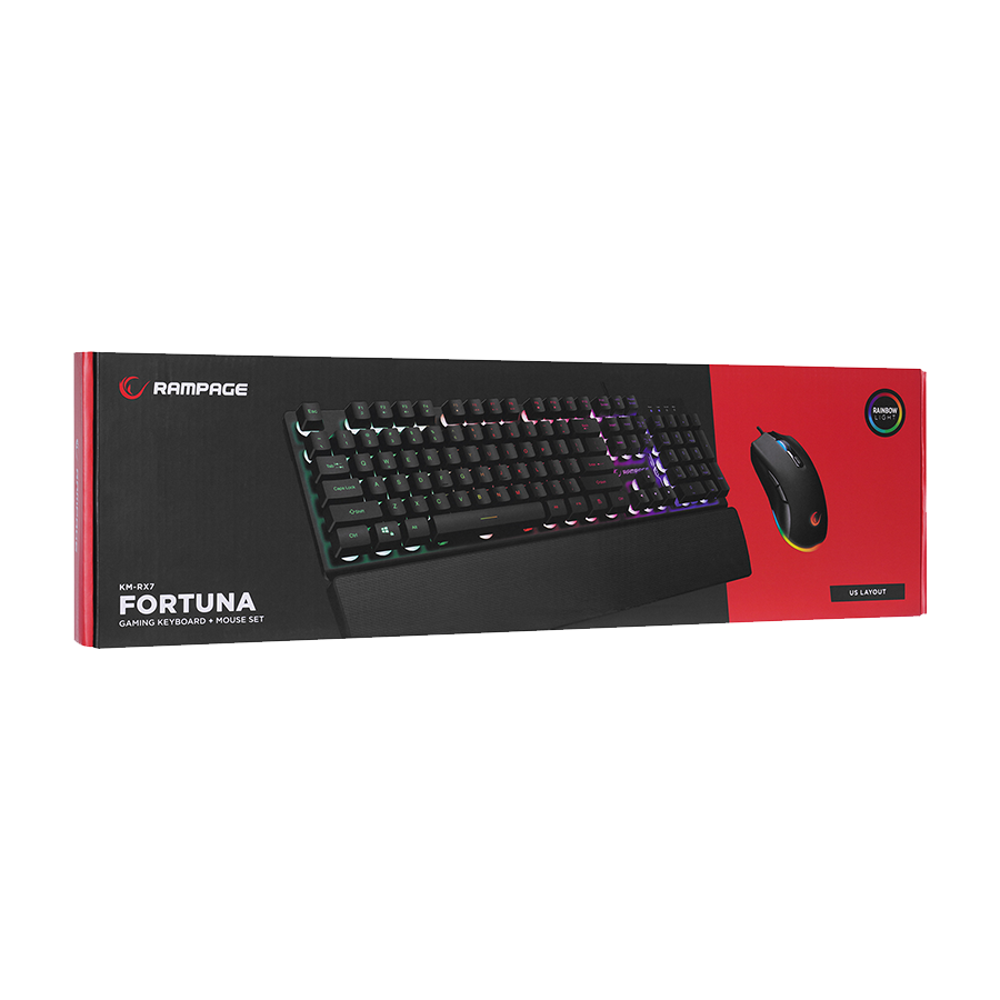 Tastatura + miš gaming RAMPAGE KM-RX7 FORTUNA Rainbow Backlit FULL SIZE US/ENGLISH Layout 6400 dpi Mouse COMBO SET, 39908 - Image 6