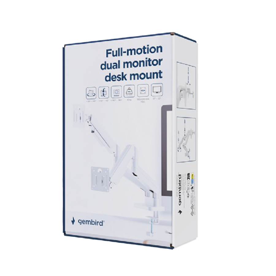 NOSAČ ZA DVA MONITORA GEMBIRD MA-DA2-06-W, montaža na sto, 17" up to 32", up to 10 kg, white - Image 10