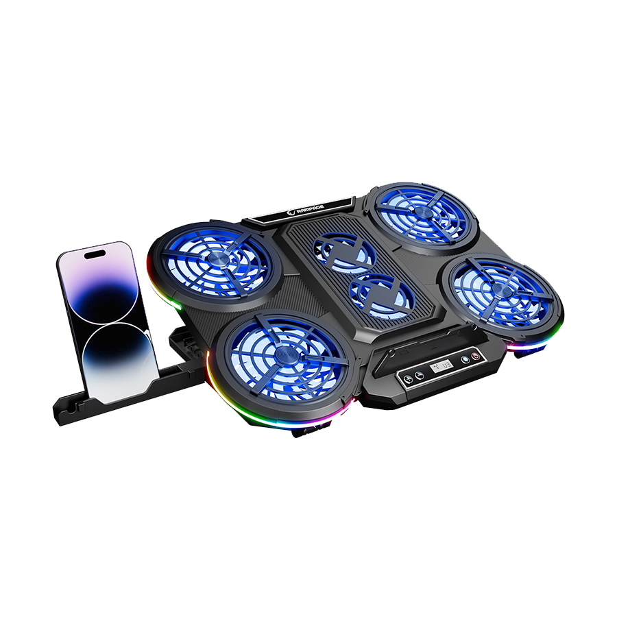 Postolje za notebook gaming Rampage PROTE R6 RGB Lighted Notebook Cooler Stand with Phone Holder and 6 Fans, 39395 - Image 3
