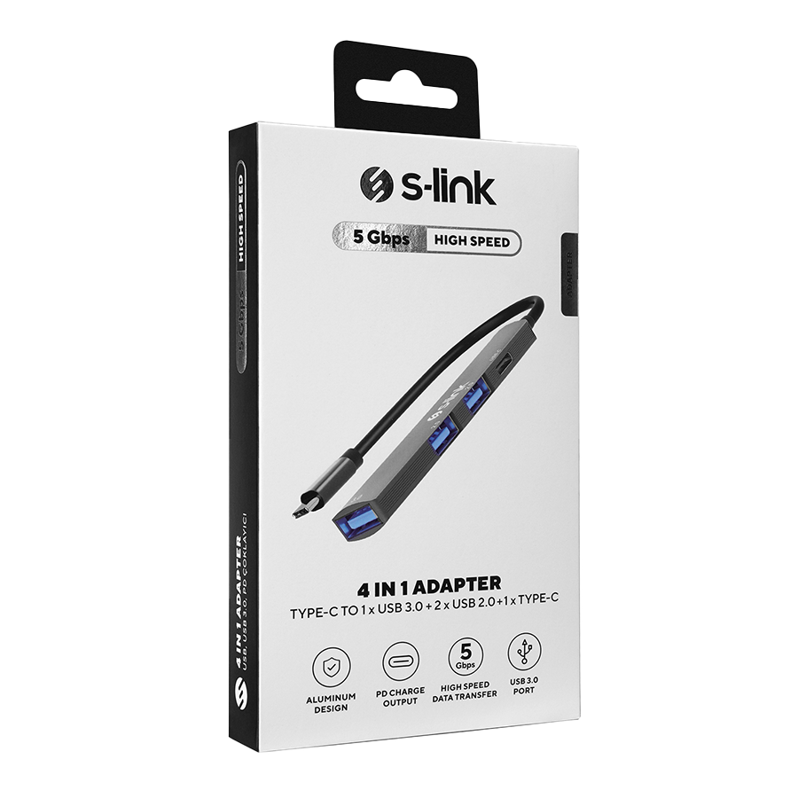 USB HUB S-link SWV-USBC023 4 in 1 Gray Metal TypeC to 2*USB2.0 USB 3.0, PD Type C Adapter, 39871 - Image 6