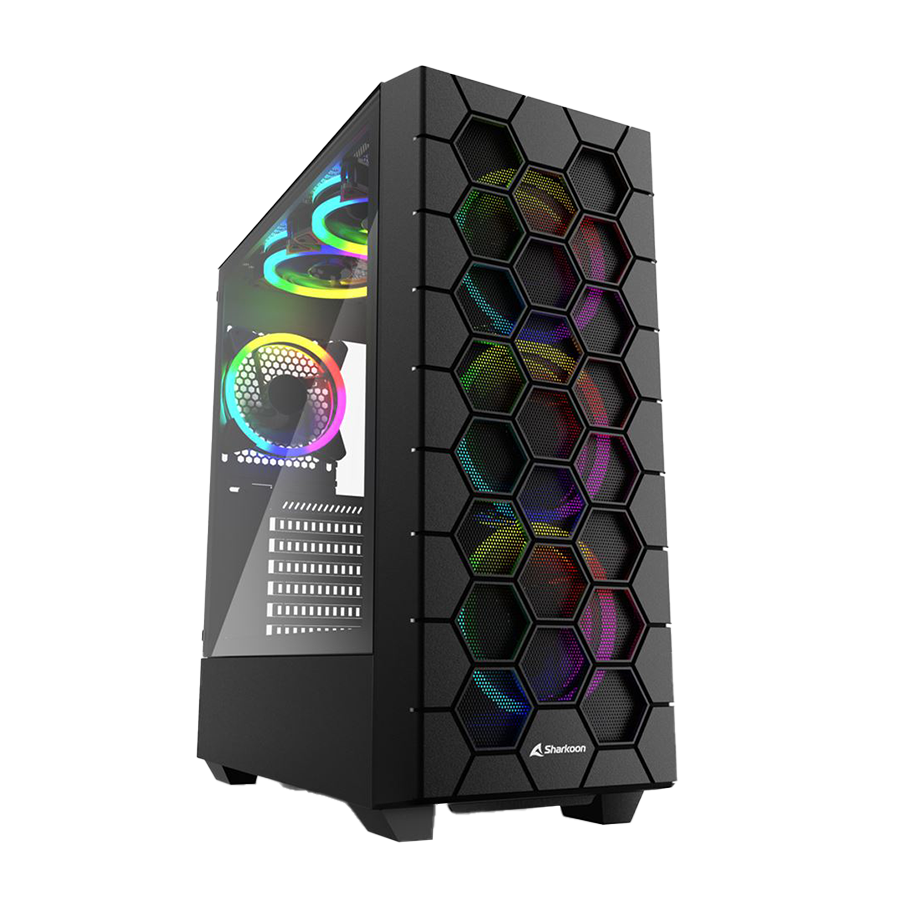 Kućište SHARKOON gaming, RGB HEX bk ATX, Tempered Glass, ventilator 4x120mm, black - Image 9