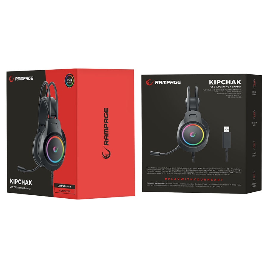 Slušalice sa mikrofonom gaming RAMPAGE RM-K55 Kipchak Black RGB Led 7.1 Gaming Headset with Microphone, 42659 - Image 10