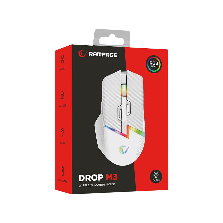 Miš gaming RAMPAGE DROP M3 V2 24000 DPI 3311 Sensor White RGB Rechargeable Wireless 80 Million Huano Switch Gaming Mouse, 42562 - Image 16