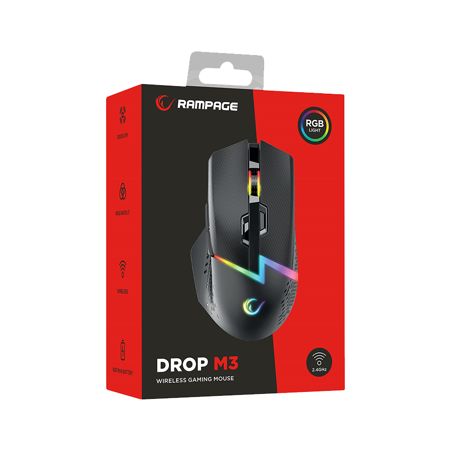 Miš gaming RAMPAGE DROP M3 V2 24000 DPI 3311 Sensor Black RGB Rechargeable Wireless 80 Million Huano Switch Gaming Mouse, 42561 - Image 16