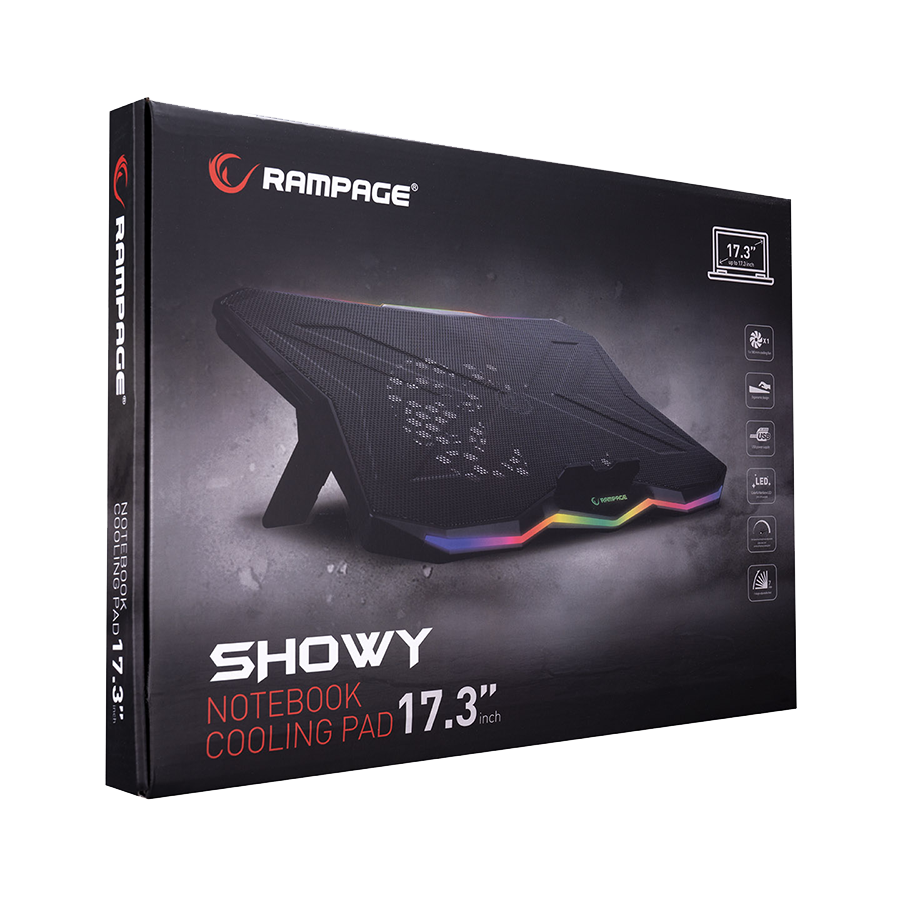 Postolje za notebook gaming Rampage AD-RC8 SHOWY Black 180mm Fan 15-17" RGB Light Notebook Cooling Stand, 33450 - Image 14
