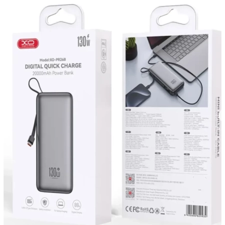XO Fast Charging Laptop Power Bank 20000mAh PR268 130W Gray - Image 2