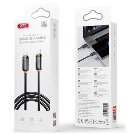 XO NB-Q302B High Speed Type-C 60W Cable 1m Black - Image 3