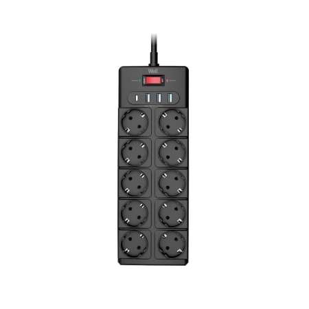 Well Produžni kabl sa prenaponskom zaštitom 10 utičnica, USB izlazima, 2m EXTS-10S2M-PROT - Image 3