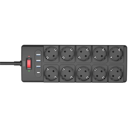 Well Produžni kabl sa prenaponskom zaštitom 10 utičnica, USB izlazima, 2m EXTS-10S2M-PROT - Image 2