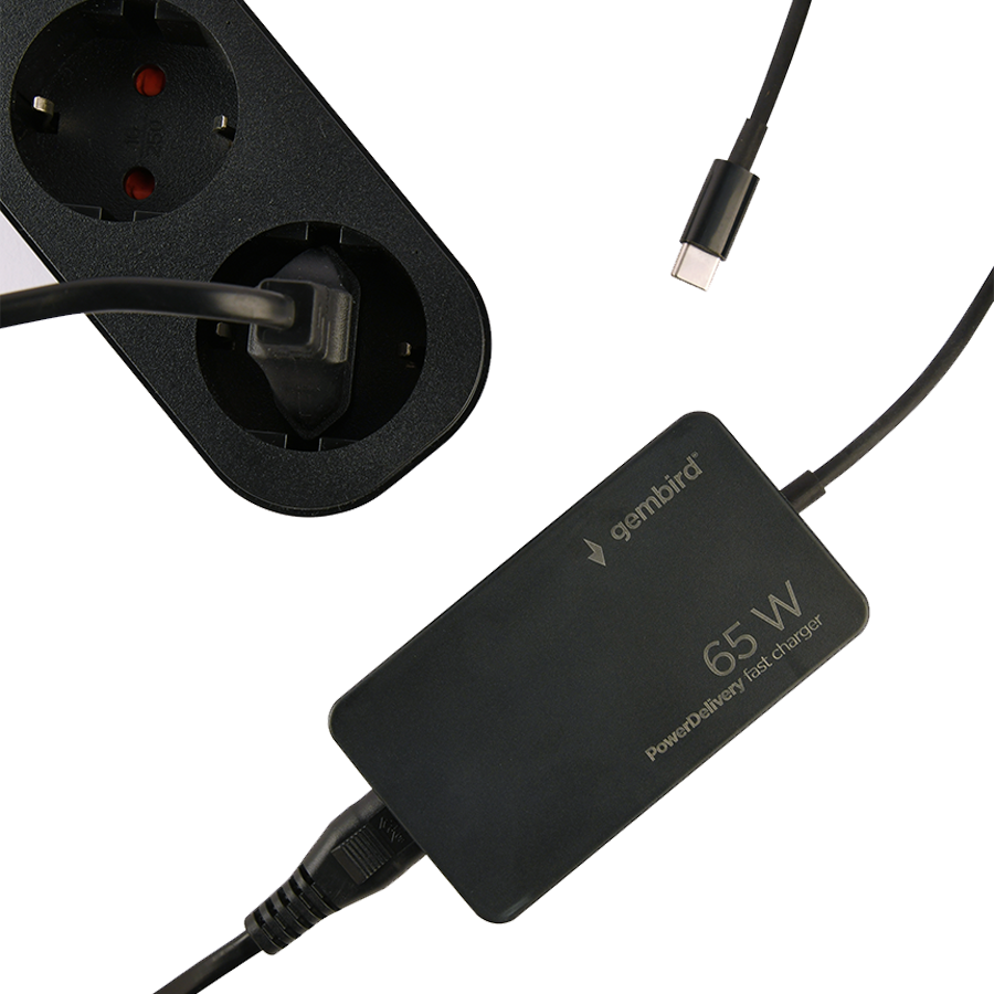 AC ADAPTER univerzalni za notebok GEMBIRD 65W PowerDelivery GaN USB, Type-C fast charger, black, NPA-AC-PDQC65-01 - Image 2