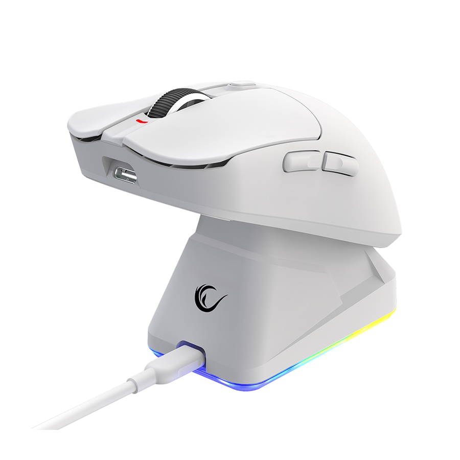 Miš gaming RAMPAGE Aeris Wireless RGB Charging Stand White 24000 DPI 3311 Sensor Rechargeable 80 Million Huano Switch, 43394 - Image 4