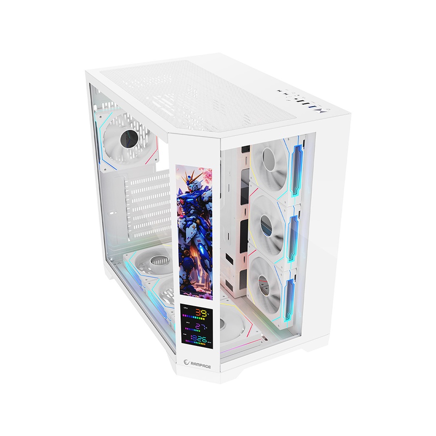 Kućište gaming RAMPAGE NOVA V2 9.16' LCD Display Hub Controller White 7x12cm ARGB Pwm Fan, 43467 - Image 3
