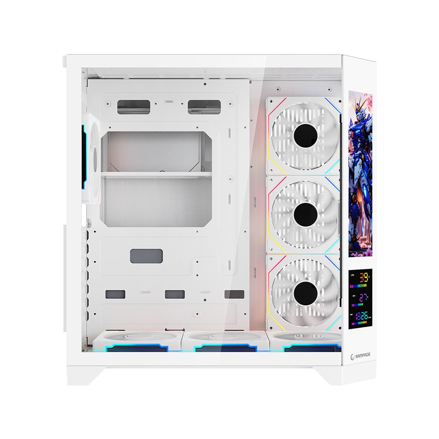 Kućište gaming RAMPAGE NOVA V2 9.16' LCD Display Hub Controller White 7x12cm ARGB Pwm Fan, 43467 - Image 5
