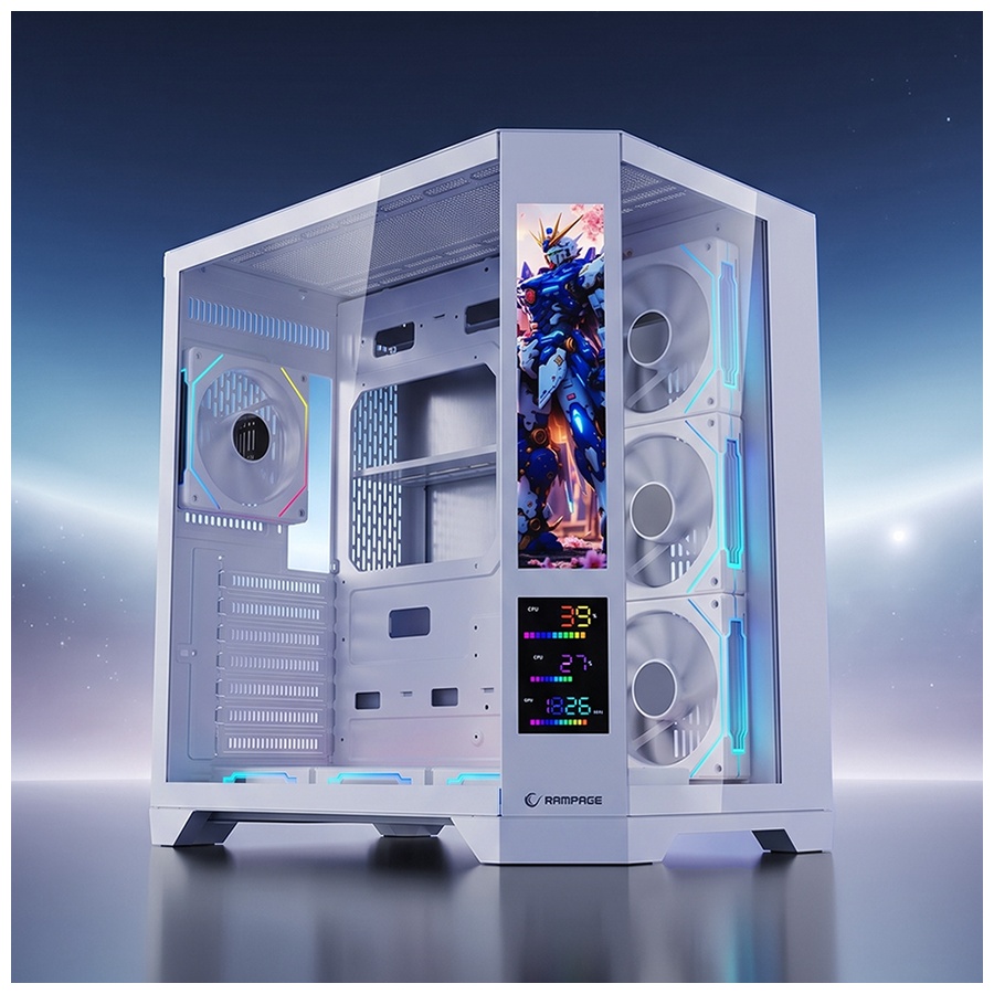 Kućište gaming RAMPAGE NOVA V2 9.16' LCD Display Hub Controller White 7x12cm ARGB Pwm Fan, 43467 - Image 6