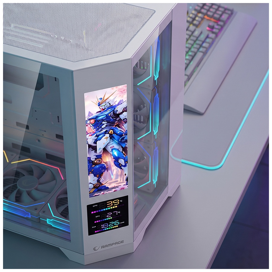Kućište gaming RAMPAGE NOVA V2 9.16' LCD Display Hub Controller White 7x12cm ARGB Pwm Fan, 43467 - Image 9