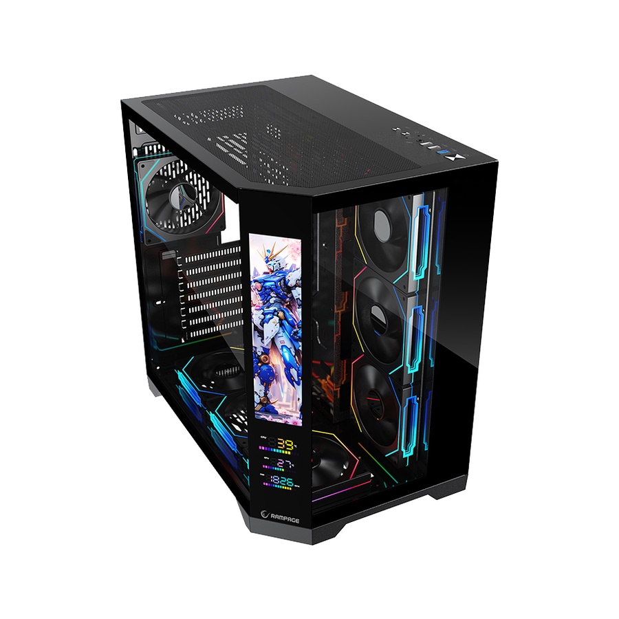 Kućište gaming RAMPAGE NOVA V2 9.16' LCD Display Hub Controller Black 7x12cm ARGB Pwm Fan, 43432 - Image 3