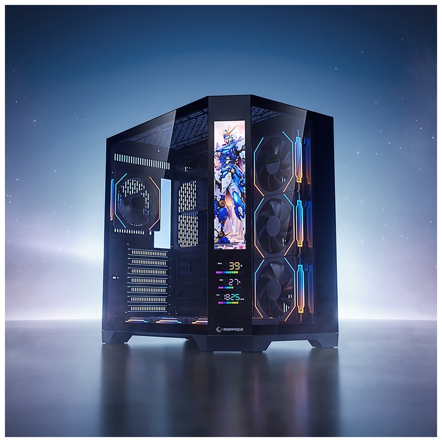 Kućište gaming RAMPAGE NOVA V2 9.16' LCD Display Hub Controller Black 7x12cm ARGB Pwm Fan, 43432 - Image 6