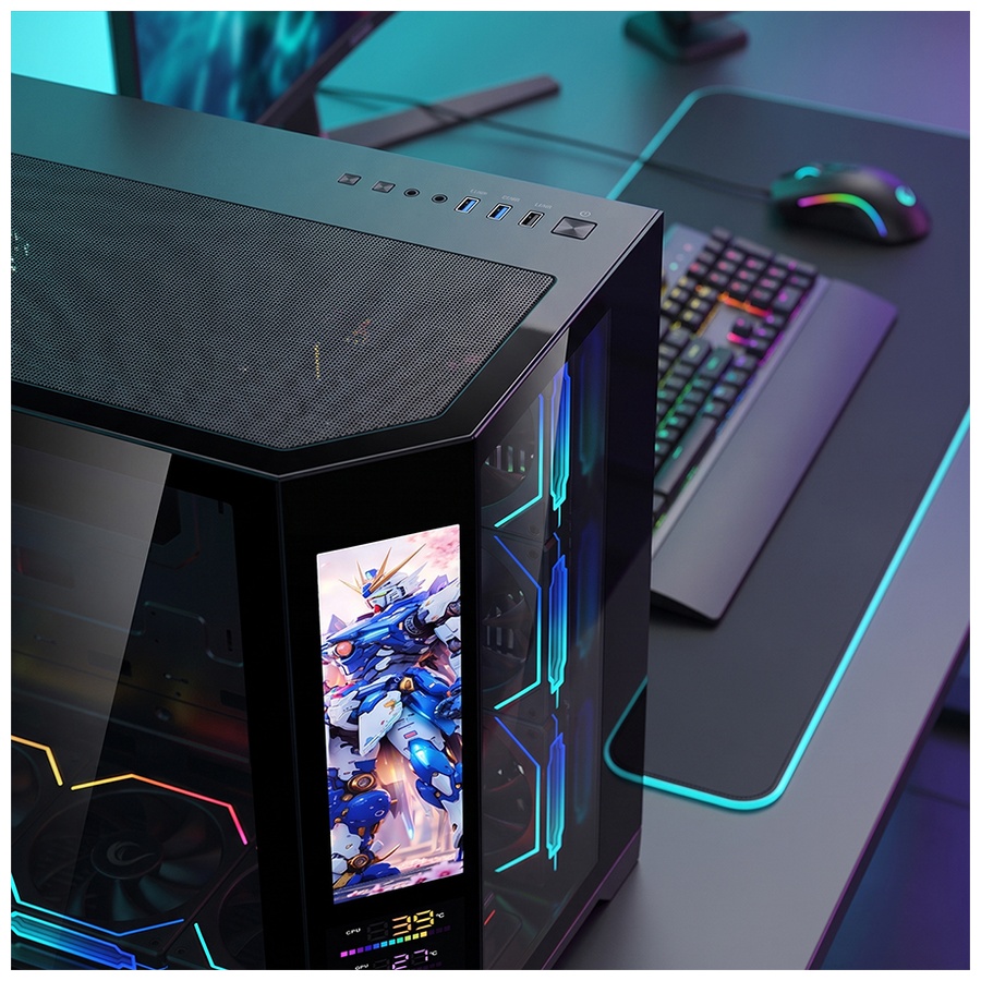 Kućište gaming RAMPAGE NOVA V2 9.16' LCD Display Hub Controller Black 7x12cm ARGB Pwm Fan, 43432 - Image 7