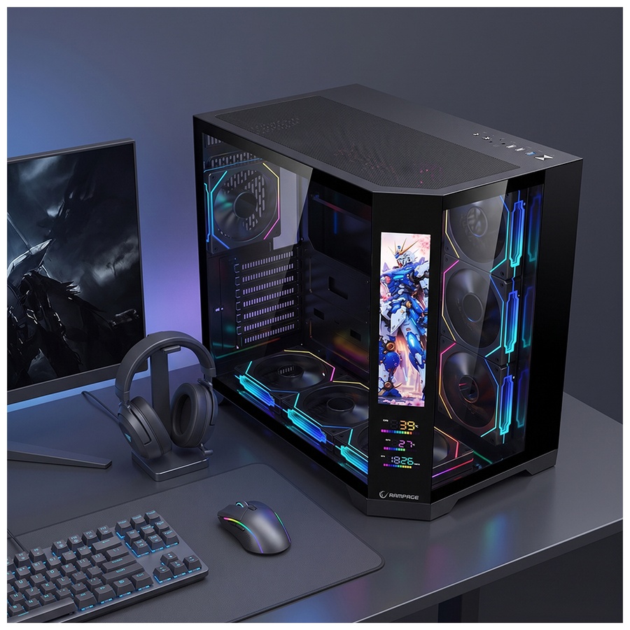 Kućište gaming RAMPAGE NOVA V2 9.16' LCD Display Hub Controller Black 7x12cm ARGB Pwm Fan, 43432 - Image 8