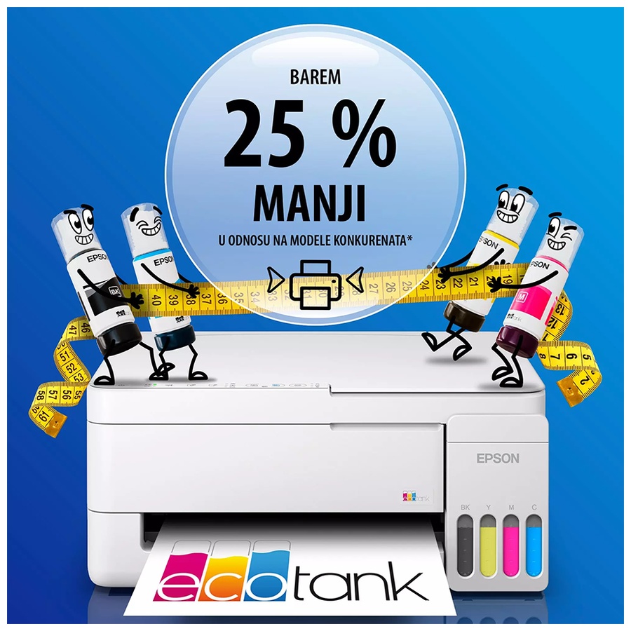 Printer EPSON EcoTank L3356 print/scan/copy Rez.5.760 x1.440 dpi. 33str/min Monokrom.15str/min Colour. USB, LAN.WiFi. Boja bijela. tinte br.103 - Image 4