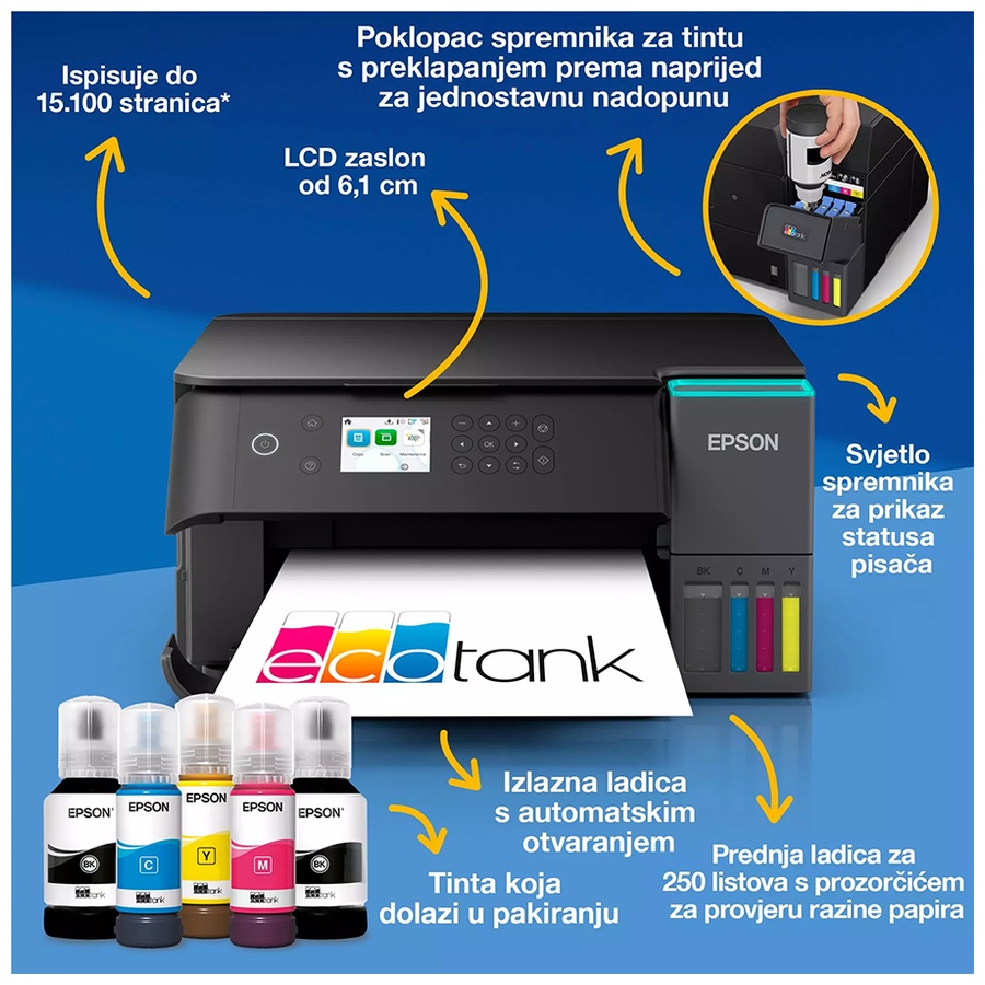 Printer EPSON EcoTank L6360 print/scan/copy/ 33str/min crno-bijelo.20str/min boja. 4800x1200 dpi. ADF, Duplex. WiFi, LAN Tinte 101 - Image 3